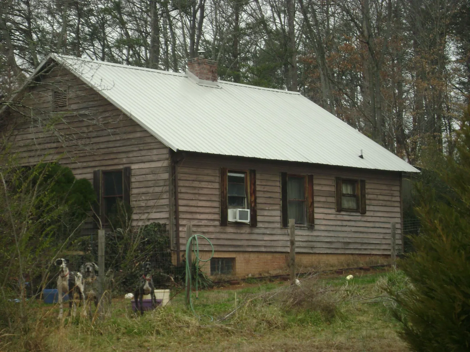 White metal roof on an old wood sided farmhouse, from a Metal Roof Installation job in Placerville
